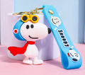 Snoopy pilot 3D PVC keychain with blue helmet yellow goggles and red scarf with blue Snoopy wrist strap