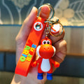 Orange Yoshi Super Mario 3D PVC figure keychain with orange Super Mario wrist strap