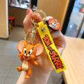 Jerry from Tom & Jerry standing 3D rubber keychain with yellow Tom and Jerry wristlet strap and gold-tone lobster clasp