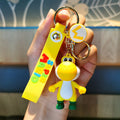Yellow Yoshi Super Mario 3D PVC figure keychain with yellow Super Mario wrist strap