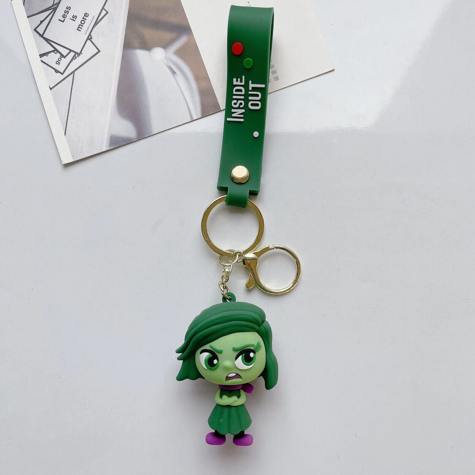 Disgust Inside Out 3D PVC keychain with green Inside Out wrist strap