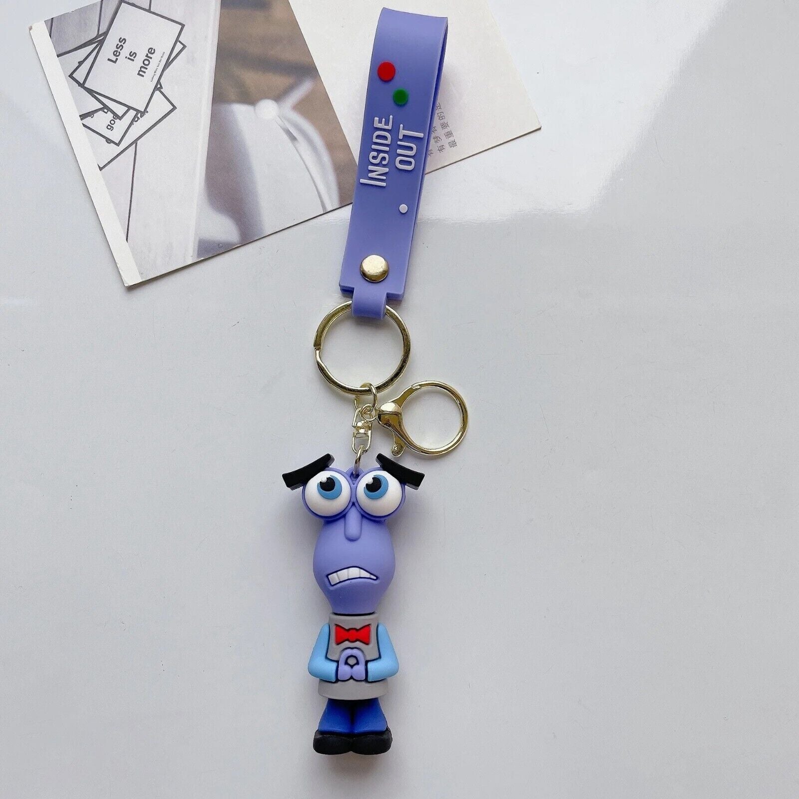 Fear Inside Out 3D PVC keychain with purple Inside Out wrist strap