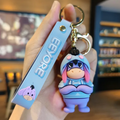 Eeyore in blue hoodie 3D keychain with blue Eeyore wristlet strap and gold-tone keyring