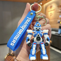 Blue Transformers robot 3D PVC figure keychain with blue branded wrist strap