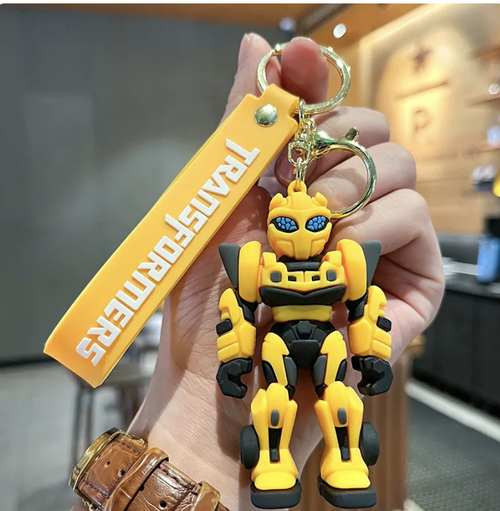 Bumblebee Transformers 3D PVC figure keychain with yellow branded wrist strap