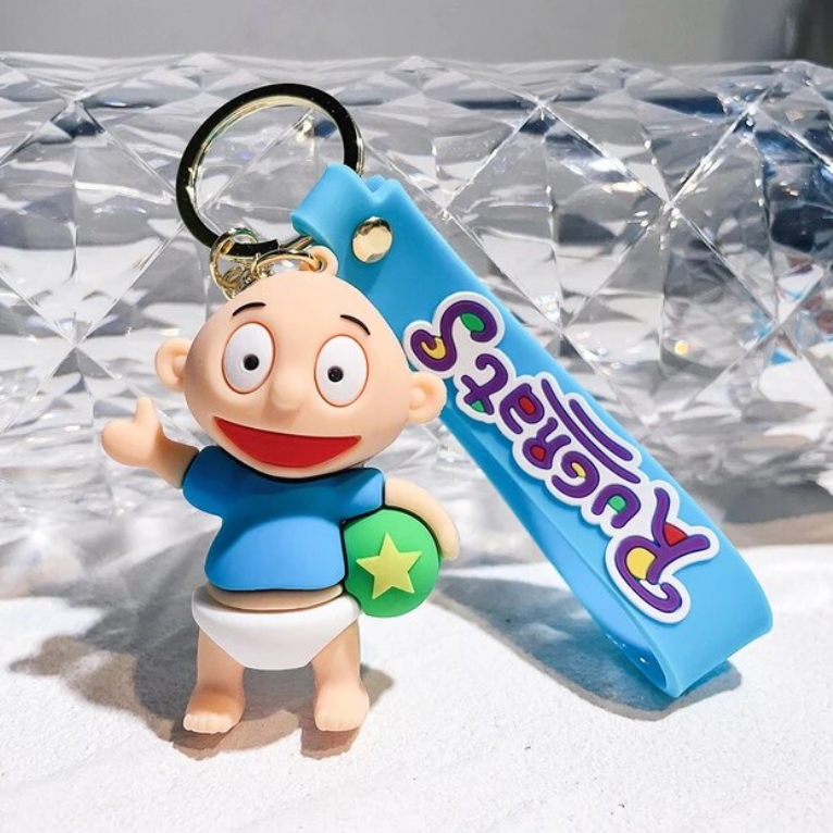Tommy Pickles Rugrats 3D PVC figure keychain with blue Rugrats branded wrist strap