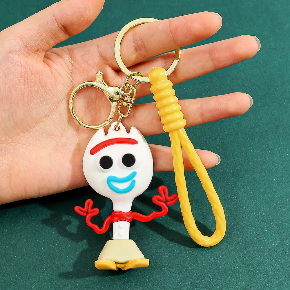 Toy Story Forky 3D PVC keyring with yellow rubber wristlet and gold-tone lobster clasp