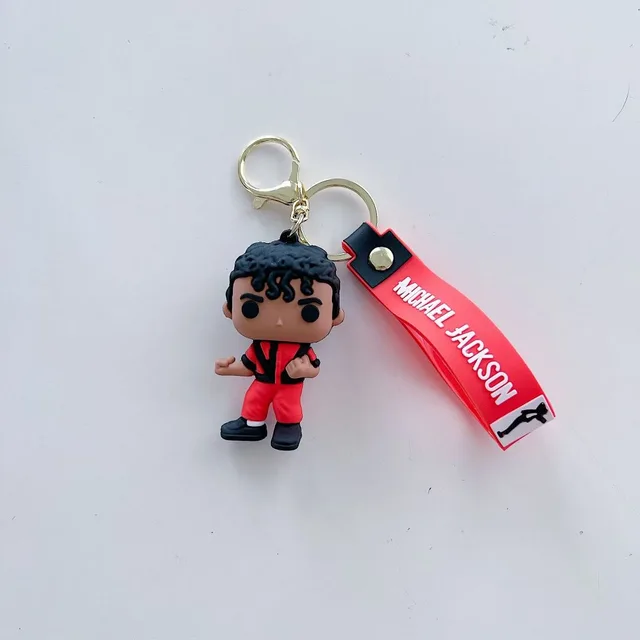 Michael Jackson Thriller red jacket keychain figurine with red embroidered wrist strap
