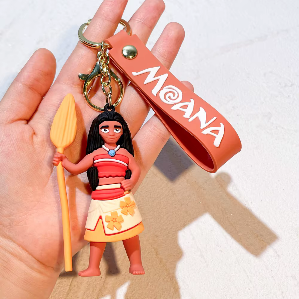 Disney Moana 3D PVC keychain with orange Moana wristlet strap and gold-tone lobster clasp