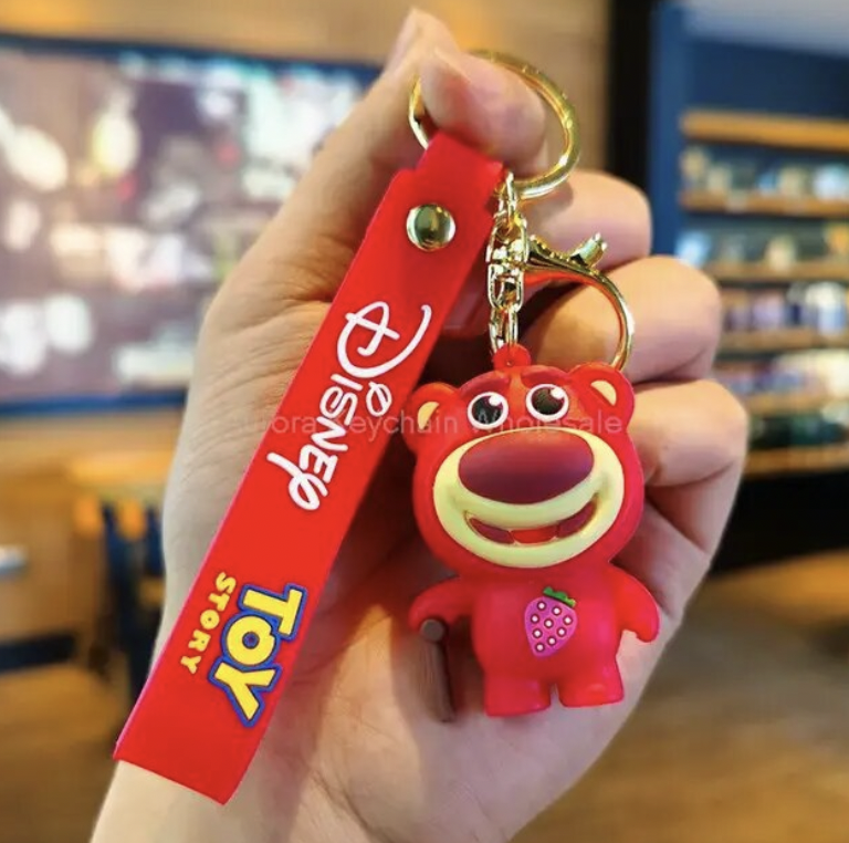 Lotso Bear Toy Story keychain with red Disney wrist strap