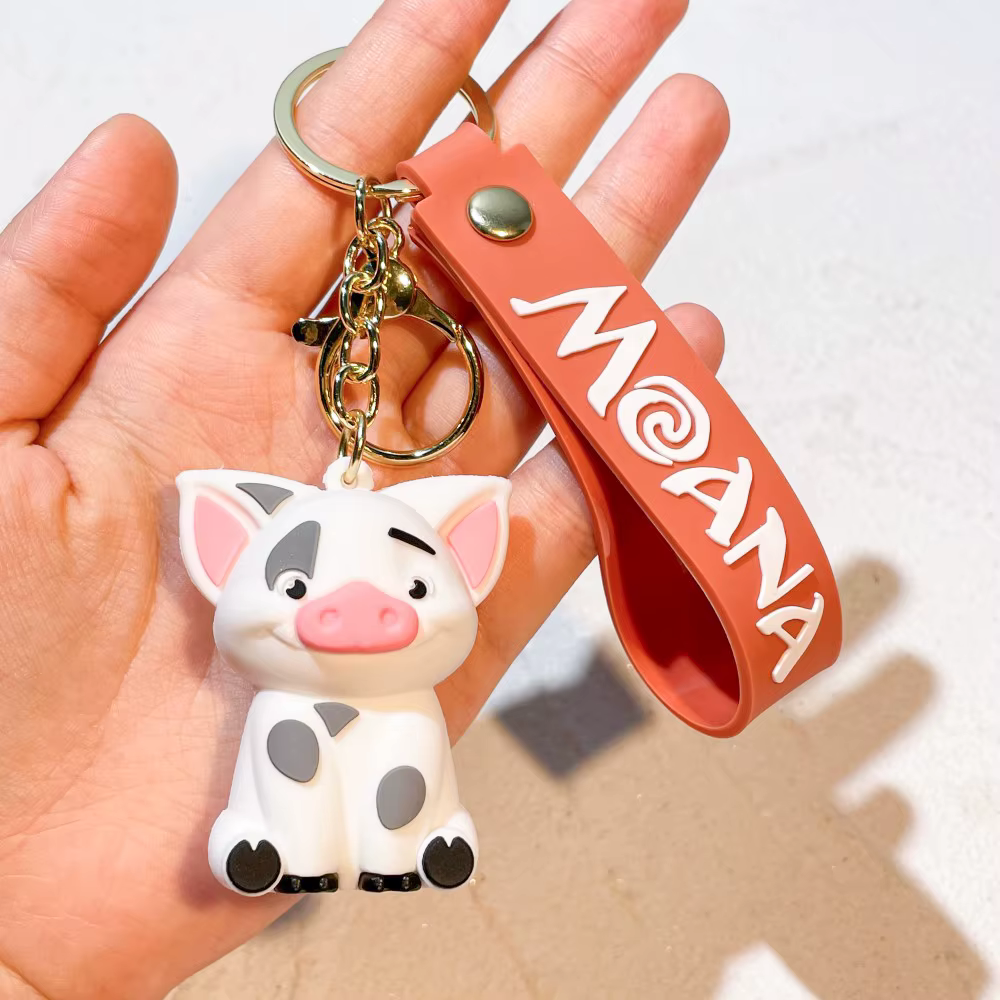 Disney Moana Pua the Pig 3D PVC keychain with orange Moana wristlet strap and gold-tone lobster clasp