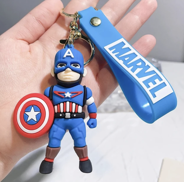 Captain America 3D PVC Keychain – Marvel Avengers Bag Charm with Wrist Strap