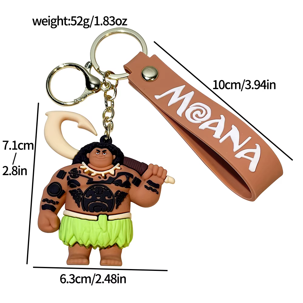 Maui keychain dimensions: 7.1cm tall, 6.3cm wide, 10cm wristlet, weight 52g