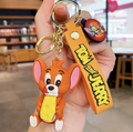 Jerry from Tom & Jerry 3D rubber keychain with orange Tom and Jerry wristlet strap and gold-tone lobster clasp