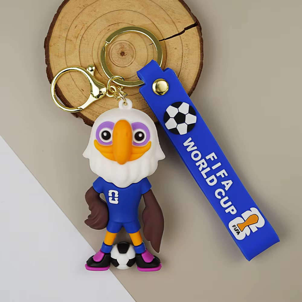 FIFA World Cup 2026 eagle mascot 3D PVC keychain with blue wrist strap