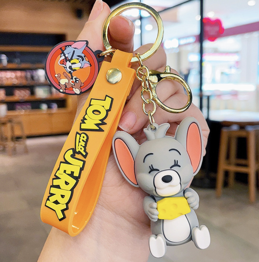 Tuffy from Tom & Jerry 3D rubber keychain with orange Tom and Jerry wristlet strap and gold-tone lobster clasp