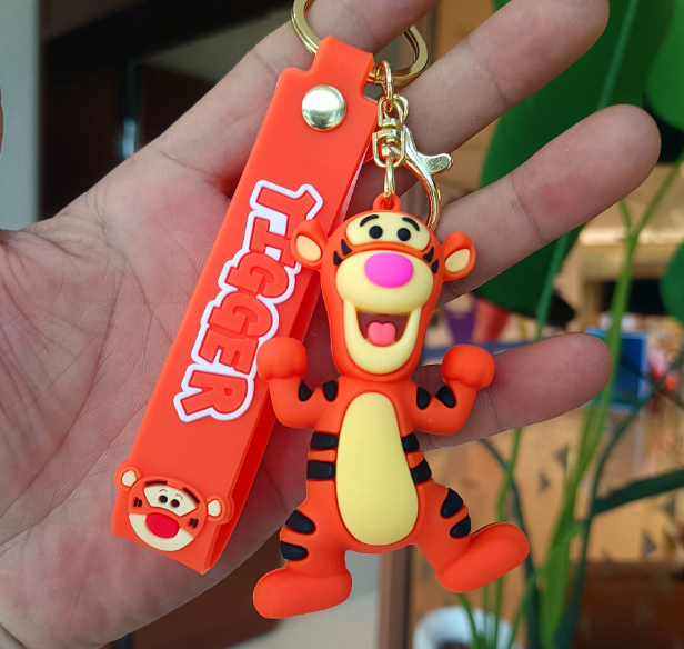 Tigger Winnie the Pooh 3D PVC keychain with red Tigger wrist strap