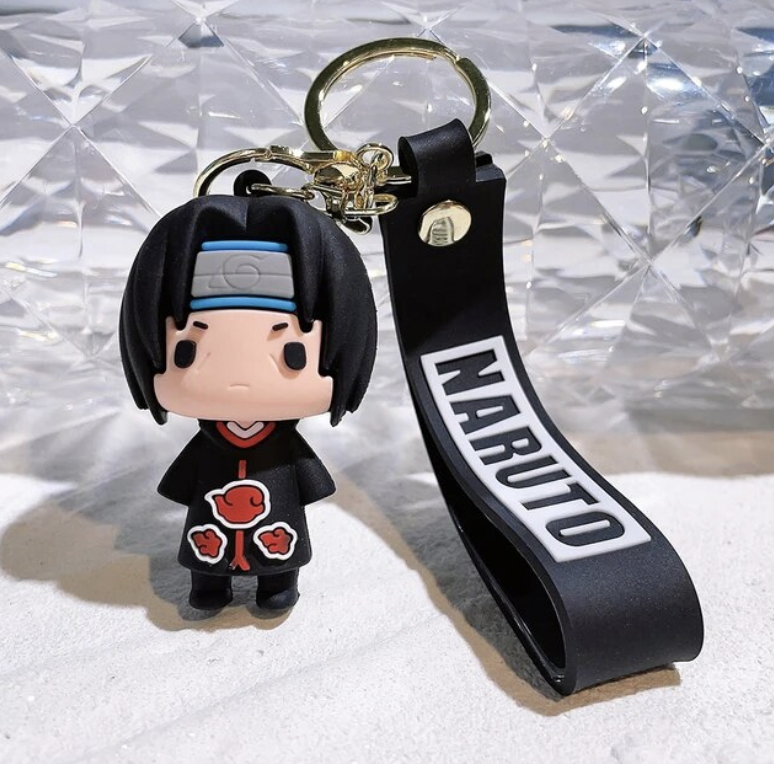 Itachi Uchiha 3D PVC keychain in Akatsuki cloak with black wrist strap
