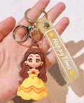 Belle from Disney Beauty and the Beast 3D PVC keychain with gold Happy Time wristlet strap and gold-tone lobster clasp