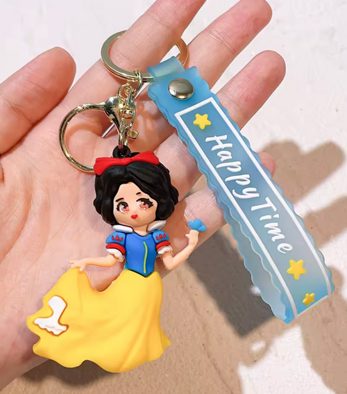 Snow White from Disney 3D PVC keychain with blue Happy Time wristlet strap and gold-tone lobster clasp