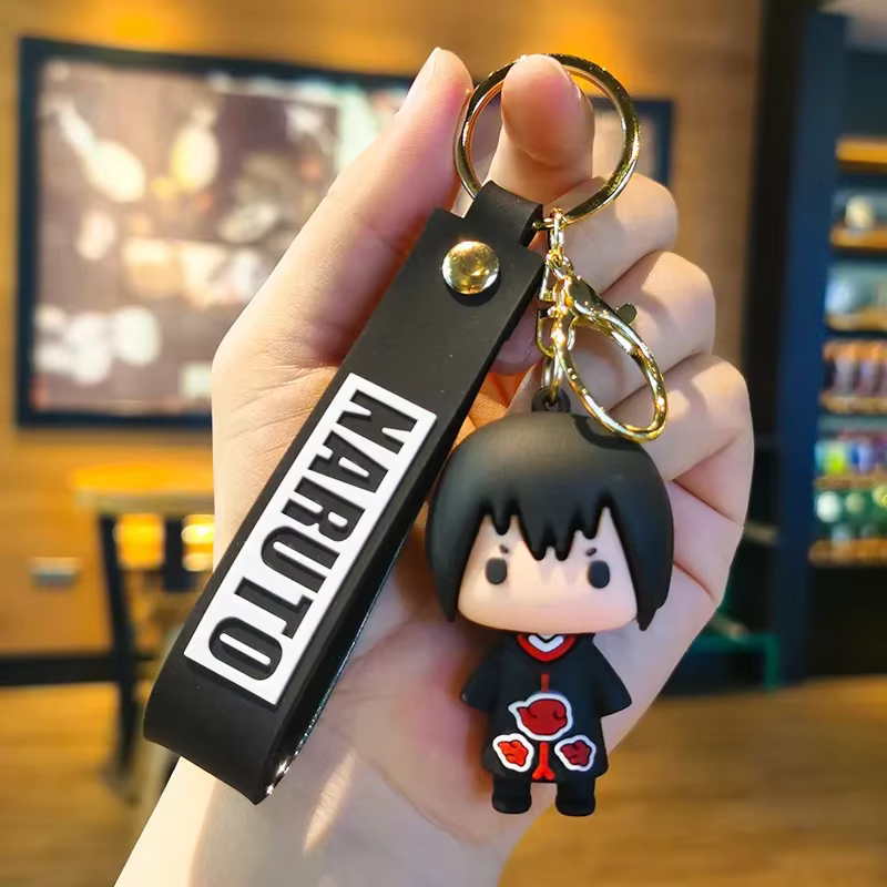Sasuke Uchiha 3D PVC keychain with black wrist strap