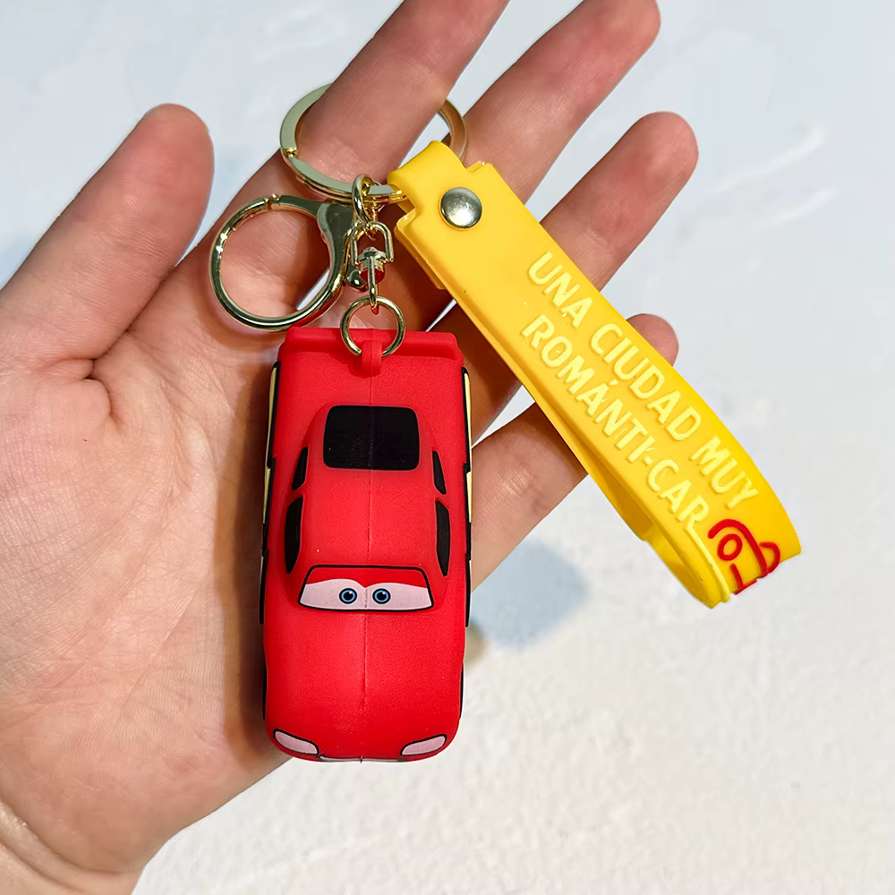 Lightning McQueen keychain top view held in hand