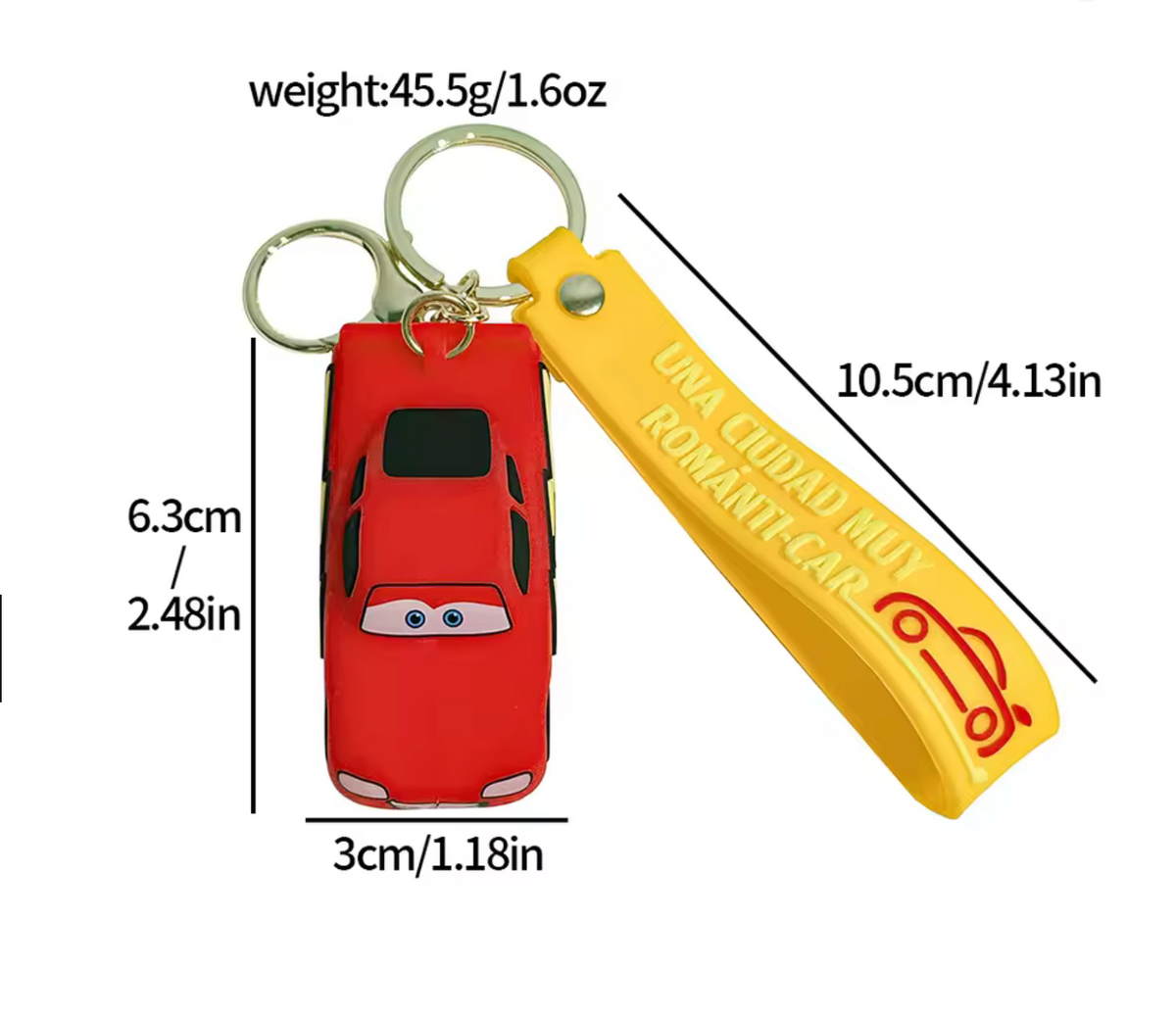 Lightning McQueen keychain dimensions: 6.3cm x 3cm, 45.5g