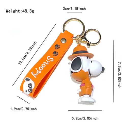 Snoopy keychain dimensions diagram showing measurements